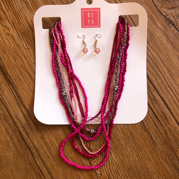 Beya Pink Beaded Necklace and Earring Set - Picture 2 of 6